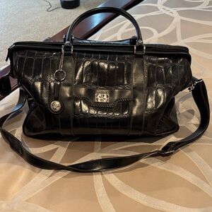 Bueno Black Croc-Patterned Overnight Travel Bag with Silver Accents